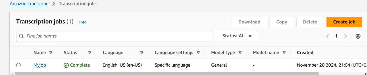 Step-by-Step Guide: Creating Audio Transcripts with Amazon Transcribe. 18 Screenshot 2024 11 20 210532