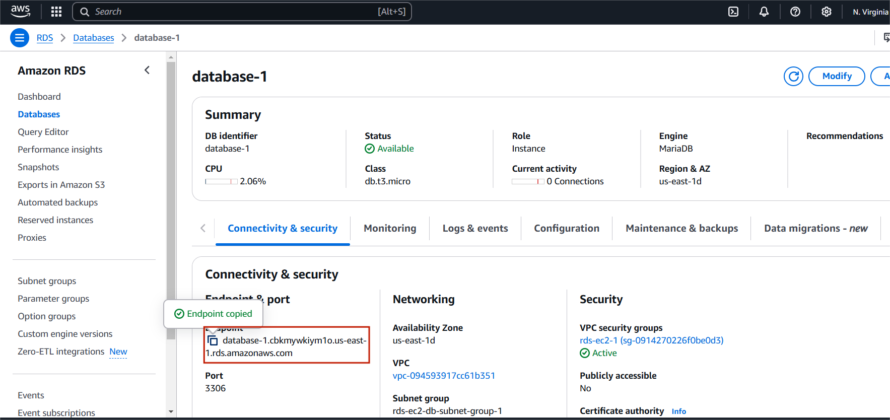 How to Access an AWS RDS Instance from an EC2 Instance. 11 Screenshot 2024 12 18 16015311